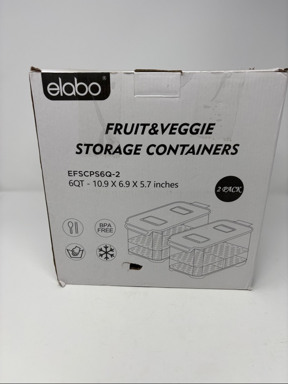 New elabo Fruit & Veggie Storage Containers - White Box (2 Pack) - Picture 1 of 4
